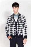 100%Merino Wool Winter Patterned Knitted Men Cardigan with Button