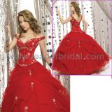 Cap Sleeve Red Embroidery Quinceanera Dress Bridal Ball Gow E9985