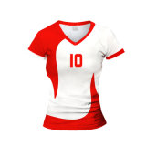 Womens Red and White Short Sleeves Sublimation Volleyball Jersey Shirts for Women