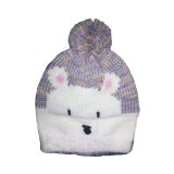 Girls Bear Jacquard Embroidery Lurexy Bobble Hat Cap