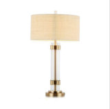 Metal Brass-Plated Column Desk Table Light Lamp with Shade, for Hotel Bedside, Lobby
