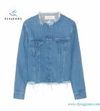 Short Denim Blue Jackets for Women with Concealed Snap Fastenings
