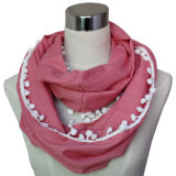 Lady Fashion Polyester/Cotton Infinity Scarf with Pompoms (YKY1024)