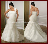 Plus Size One Shoulder Bridal Gown Mermaid White Organza Wedding Dress Rr9005