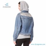Women Fancy Loose Denim Jeans Jacket with Shredded Tear Holds