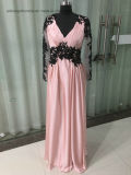 Lovemay Pink Beautiful Stain Long Lace Sleeves Party Evening Gown