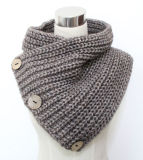 Lady Fashion Coconut Button Wool Acrylic Knitted Scarf (YKY4385)