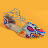 Women's Colorful Beaded Shoes Girl Leg Tie Sandals