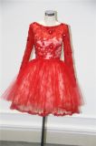 Long Sleeve Lace Red Ball Short Cocktail Prom Party Evening Dress