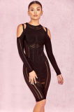 Long Sleeve Dress Black Lace Bandage Dress