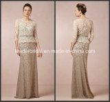Lace Mother of The Bride Dress Champagne Long Sleeves Formal Evening Dress E151204