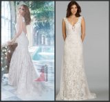 V-Neck Sheath Sweep Train Lace Tulle Bridal Wedding Gowns Dresses Wdo96