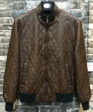 Man Diamond Quilted Bomber PU Leather Jacket