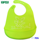 Green Cartoon Waterproof FDA/LFGB Approval Baby Wear Silicone Toddler Bib with Catcher