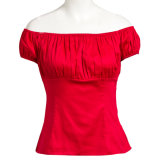 2017 Hot Sell Vintage Inspired Ladies Short Sleeves Red Tops