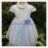 Chiffon Lace Taffeta Embroidered Blue Flower Girls Dress