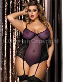 2017 China Hot Sale Factory Price Purple Teddy Women Sexy Plus Size Lingerie with Garter