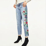 Fashion Women Embroidery Casual Washed Jeans Pants