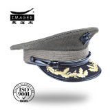 Black Shiny Chin Strap Military Cap with Embroidery