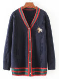 Contrast Binding Bee Embroidery Sweater Coats Wholesale