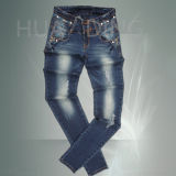 Fashion Design Ladies Jeans with Nail Bead (HDLJ0023)