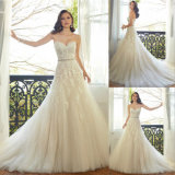 Natural A Line Sweetheart Appliqued Tulle Wedding Dress with Sash