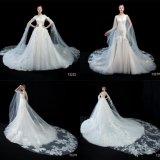 Lace Aplliqued Big Long Train Bridal Dress Wedding Gown
