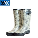 Simple and Warm Non -Slip Top-Quality Lining Fur Black Women Rubber Gumboots