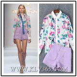 Wholesale Top Quality Design Ladies Long Sleeve Floral Printed Blouse Shirt and Pants