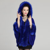 Lady Fashion Hooded Acrylic Knitted Faux Fur Winter Shawl (YKY4474)