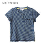 Fashion Blue and White Striped Cotton Boys Clothes T-Shirt for Summer
