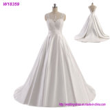 Lace Appliqued V-Neck Satin Real Photo Wedding Dress