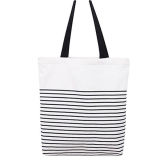 Women Stripe Canvas Cotton Tote Shopping Beach Bag