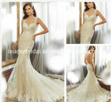 Champagne Wedding Dress Custom Mermaid Lace Backless Bridal Gown (H13105)