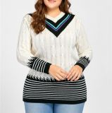Oversize Women's V Neck Long Style Knitwear Pullover Sweater Wholesale