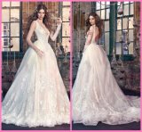 Lace Backless Bridal Gowns Sheer V-Neck Sleeves Wedding Dress Z2064