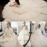 Strapless Bridal Ball Gowns Puffy Tiered Tulle Lace Wedding Dresses Dz54