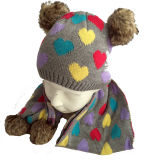 Children's Knitted Hat & Scarves with Pompom for Winter