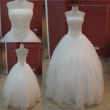 Real Beading Lace Appliqued Tulle Ball Gown Wedding Dress
