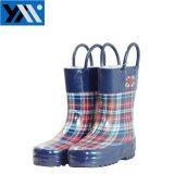 Hotsale Checks Kids Rubber Rain Boots with Handles