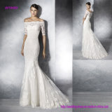 Elegant off Shoulder Trasparent Lace Back and Half Sleeves Wedding Dress
