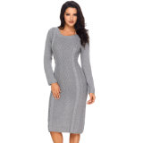 Hot Sale Gray Women Ladies Hand Knitted Sweater Dress