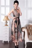 European Noble Ink and Wash Printing Maxi Dress for Women