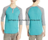 Men's Raglan Three-Quarter Sleeve Henley Shirt with Contrast Color