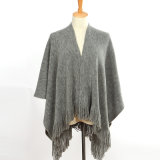 Women Fashion Acrylic Mohair Knitted Winter Warm Fringe Shawl (YKY4582)