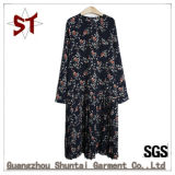OEM Sale Spring/Autumn Long Sleeve Flower Pattern Woman Dress with Zipper