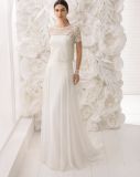 Short Sleeve Lace Bolero Sheer Tulle Back Chiffon Beach Bridal Wedding Dress