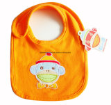 China Factory OEM Produce Custom Cartoon Embroidered Orange Cotton Jersey Baby Drooler Bib