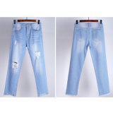 New Fashion Blue Broken Washing Lady Jeans with Special Design (HDLJ0030-17)