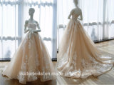 Champagne Wedding Dress off Shoulder A-Line Lace Bridal Wedding Gown 2018 ND15
